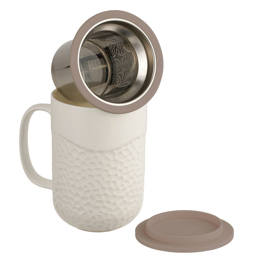 White Coral 15oz Tea Mug with infuser and lid