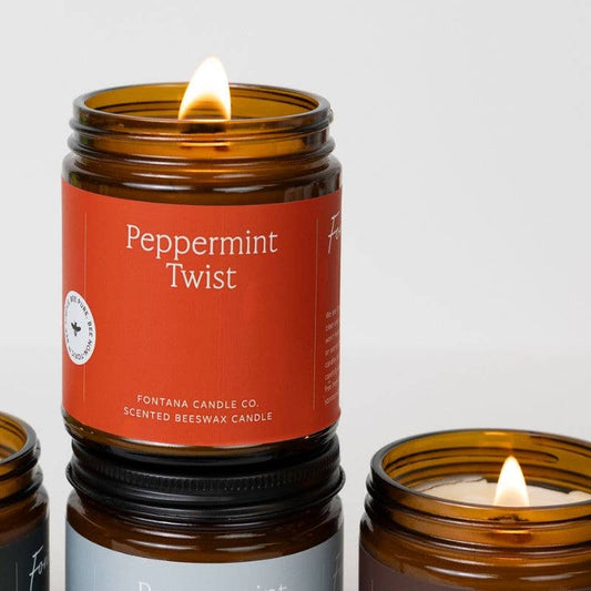 Fontana Peppermint Twist Essential Oil Beeswax Jar Candle: Non-Toxic