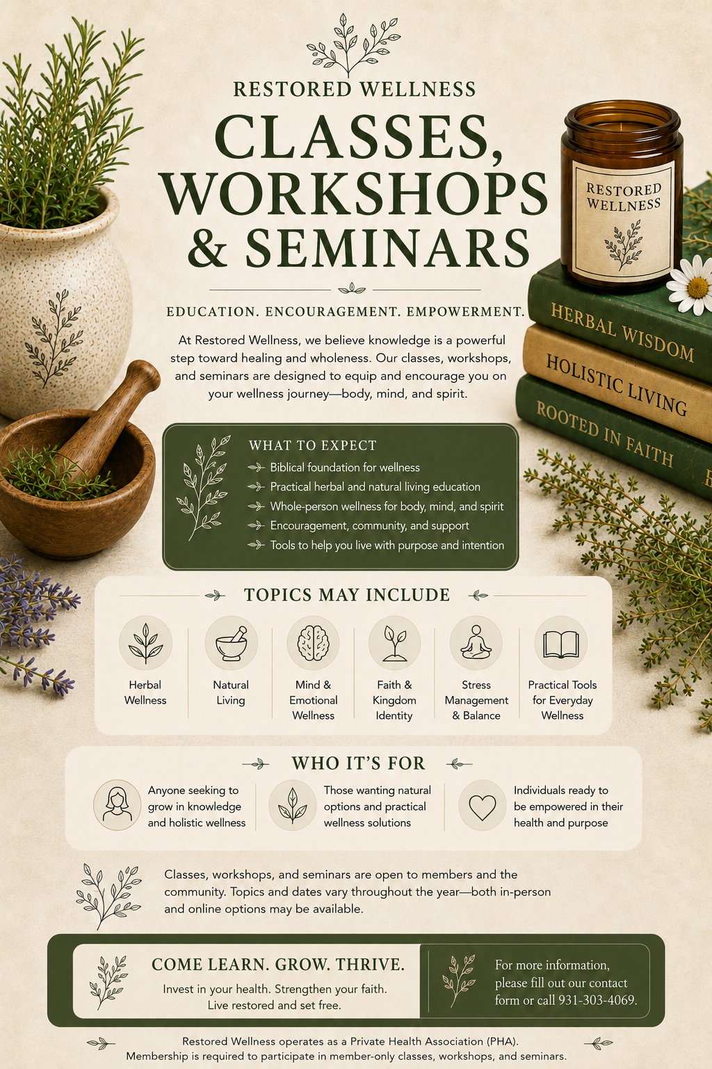 Classes, Workshops, Seminars