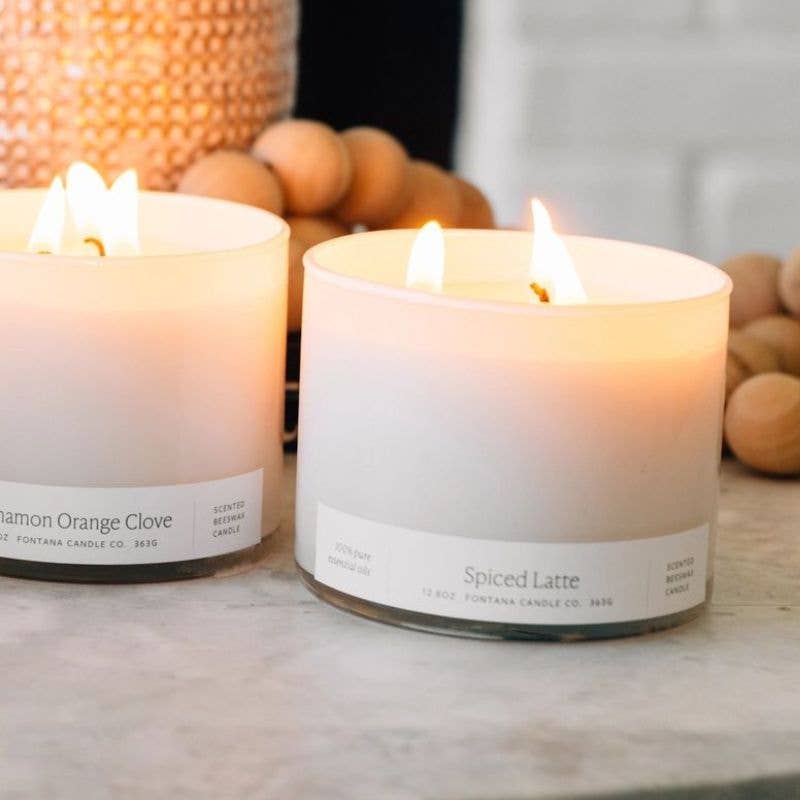 Fontana Spiced Latte Essential Oil Beeswax 3 Wick Candle: Non-Toxic