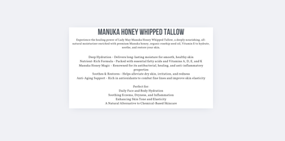 9oz Manuka Honey & Rosehip Tallow Body Butter