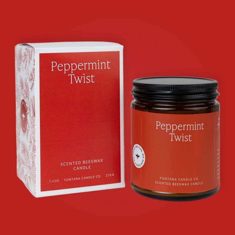 Fontana Peppermint Twist Essential Oil Beeswax Jar Candle: Non-Toxic