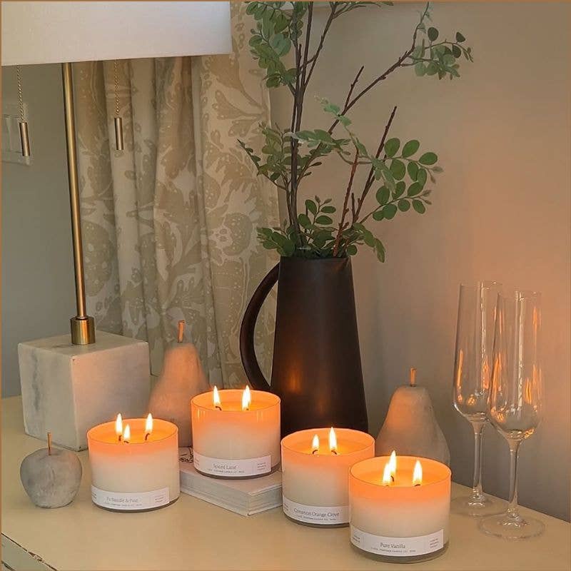 Fontana Spiced Latte Essential Oil Beeswax 3 Wick Candle: Non-Toxic