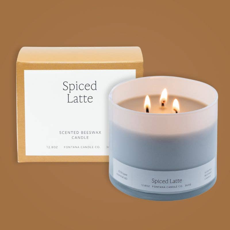 Fontana Spiced Latte Essential Oil Beeswax 3 Wick Candle: Non-Toxic