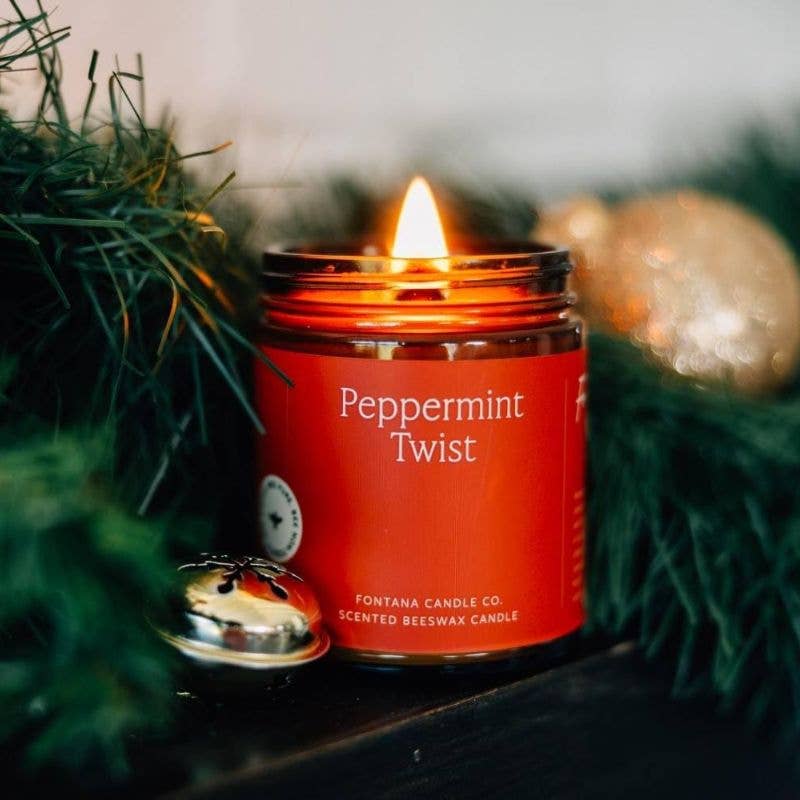 Fontana Peppermint Twist Essential Oil Beeswax Jar Candle: Non-Toxic