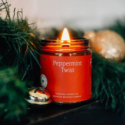 Fontana Peppermint Twist Essential Oil Beeswax Jar Candle: Non-Toxic